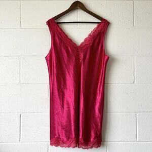Vintage Thalia Sodi Red Satin Lace Trim Sleeveless Slip Dress Women's XL